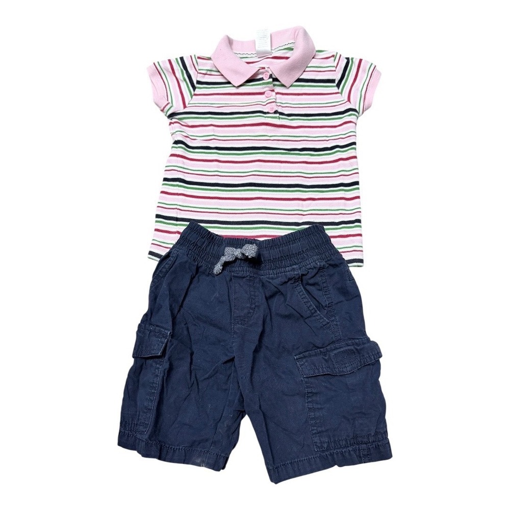 Gymboree Polo Shirt and Cargo Shorts Kids Size 4/5‎ Multi Stripe Navy 2pc Set